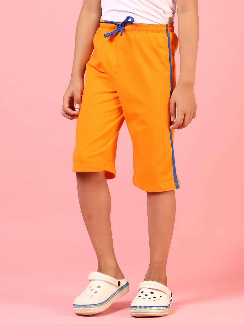 boys orange taped mid rise three fourth shorts - 21725655 -  Standard Image - 1