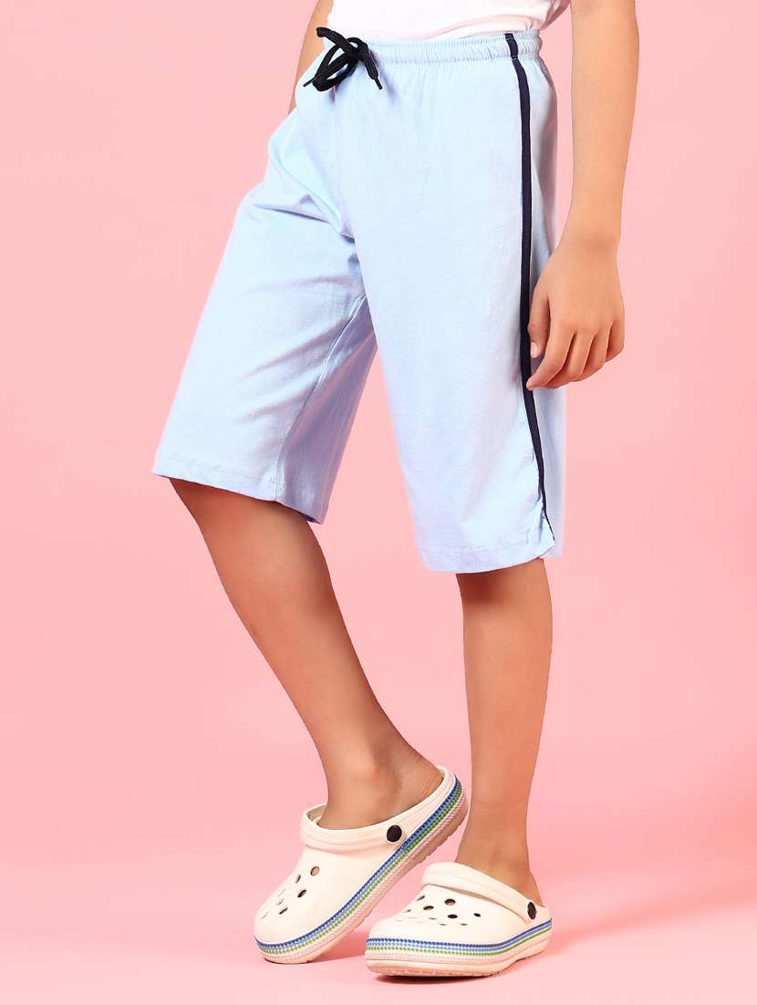 boys light blue taped mid rise three-fourth shorts - 21725656 -  Standard Image - 1