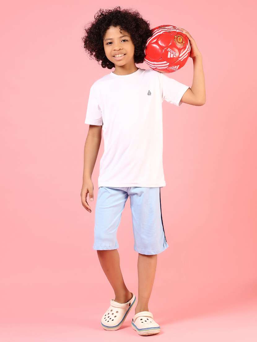 boys light blue taped mid rise three-fourth shorts - 21725656 -  Standard Image - 4