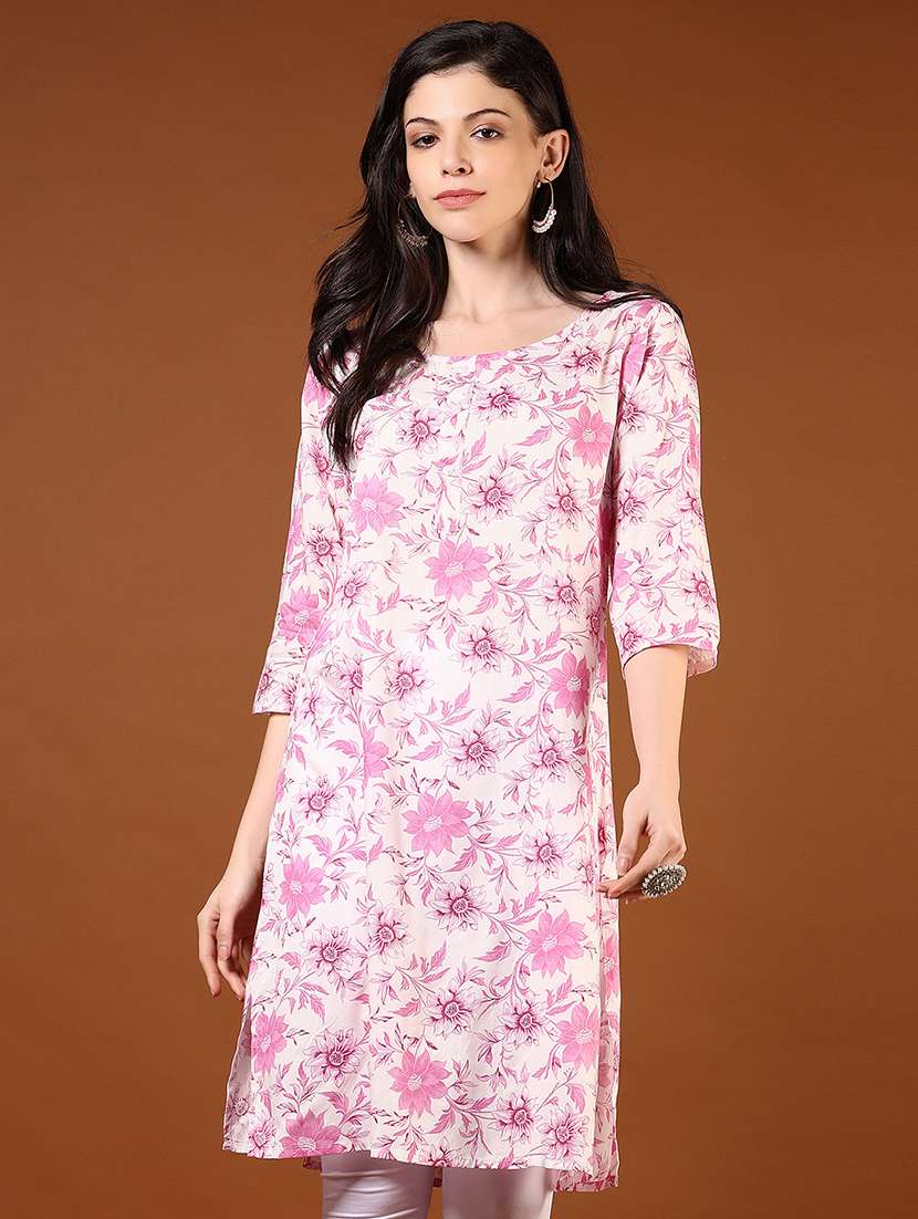 women floral printed three quarter sleeve straight kurta