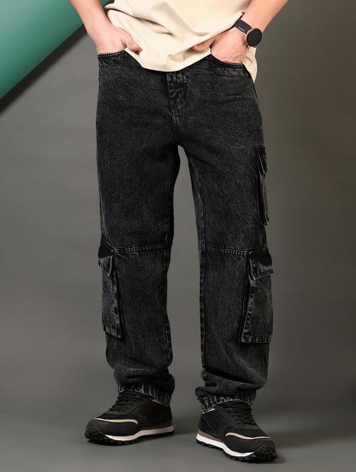 men solid mid rise denim cargo - 21725685 - Standard Image - 0