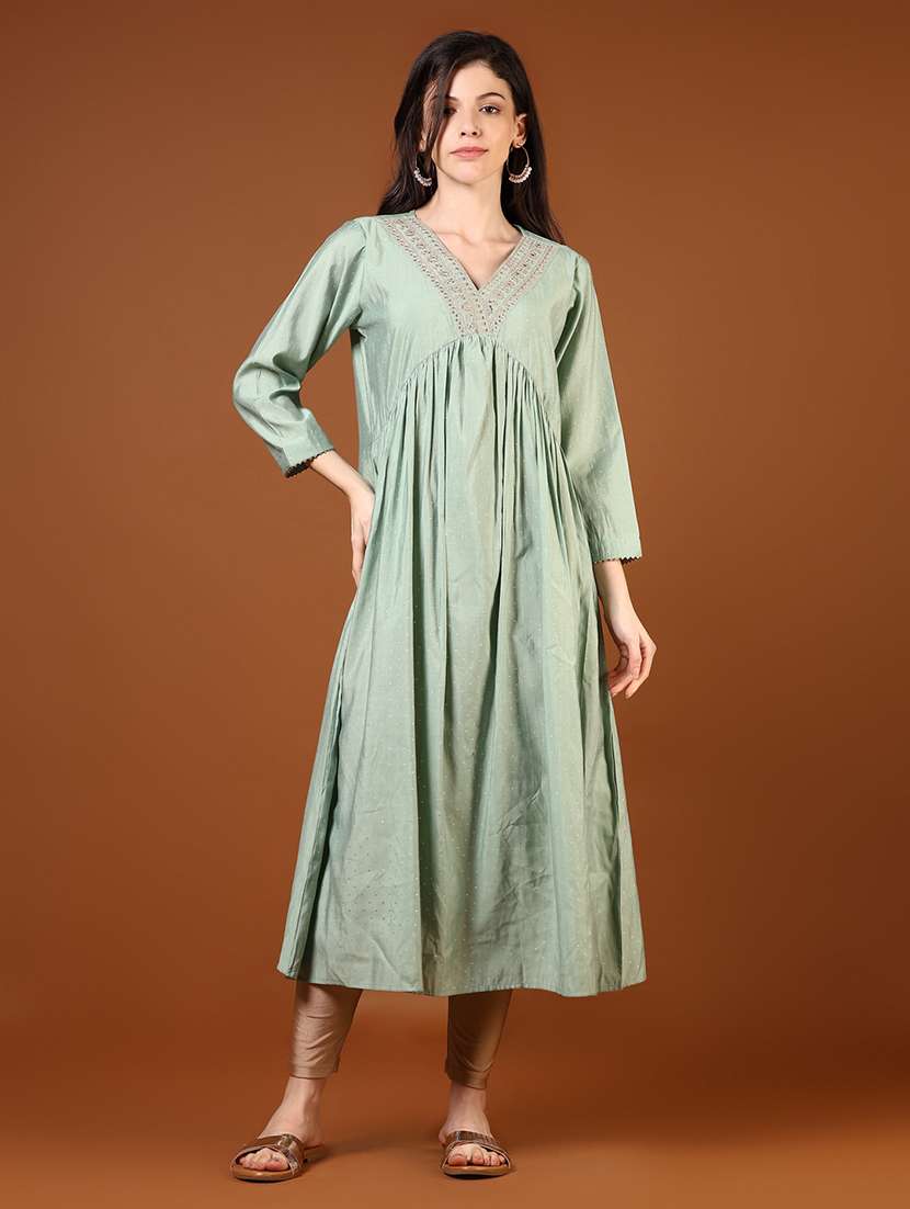 women self designed long sleeves flared kurta