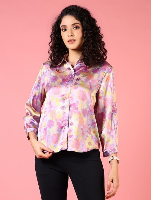 women printed collared long sleeves shirt - 21725716 - Standard Image - 0