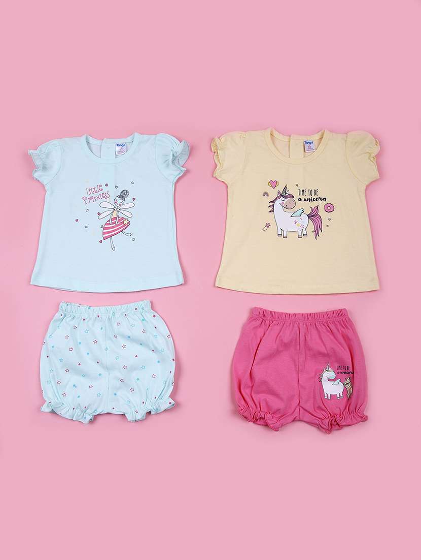 girls pack of 2 printed t-shirt & bloomer twin set
