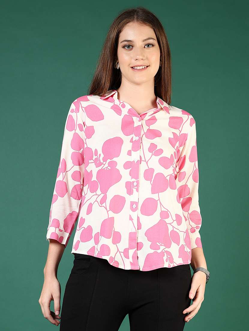 women pink printed collared regular shirt - 21725740 -  Standard Image - 1