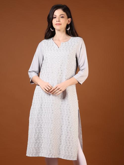 women three quarter sleeves straight kurta - 21725749 - Standard Image - 0