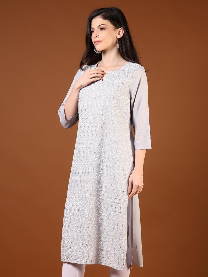 women three quarter sleeves straight kurta - 21725749 - Standard Image - 1