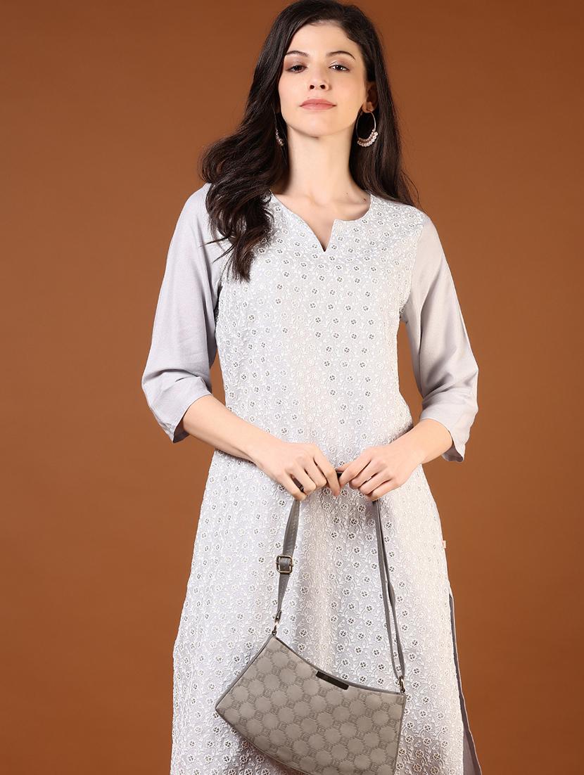 women three quarter sleeves straight kurta - 21725749 - Standard Image - 4