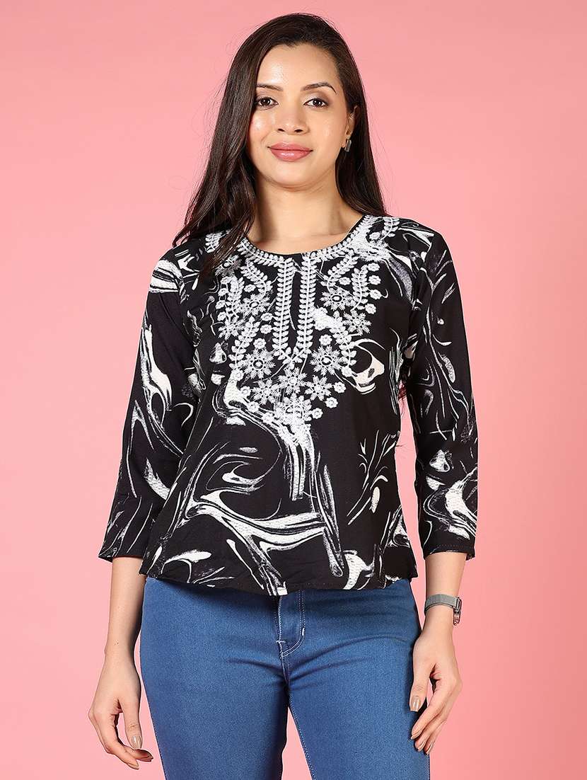 women three quarter sleeve ethnic top - 21725788 - Standard Image - 1