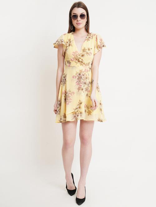 women floral print overlap neck a-line dress - 21725800 - Standard Image - 0