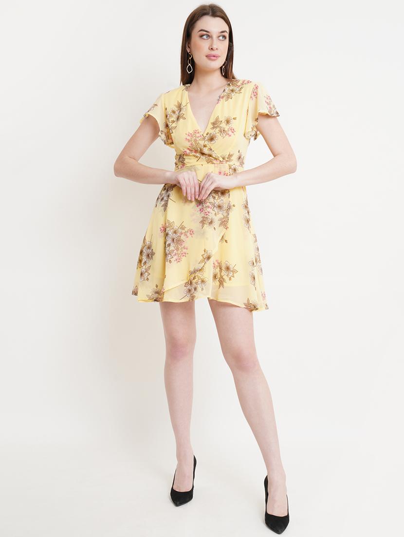 women floral print overlap neck a-line dress - 21725800 - Standard Image - 1