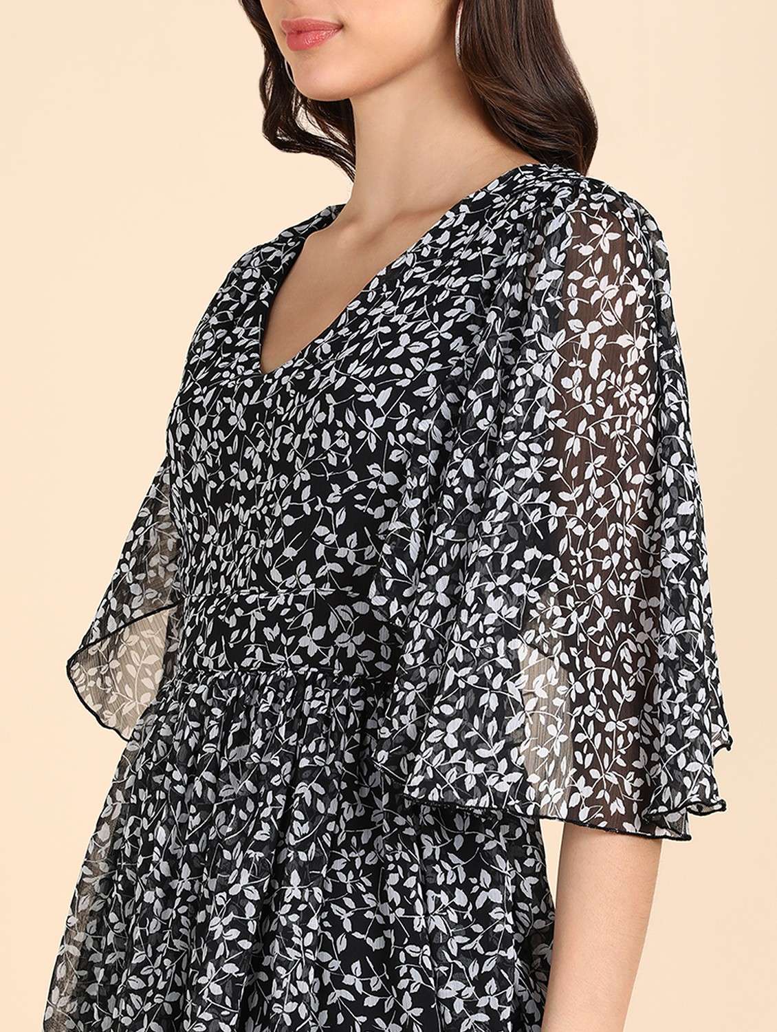 women printed puff sleeves fit & flared dress - 21725801 - Standard Image - 4