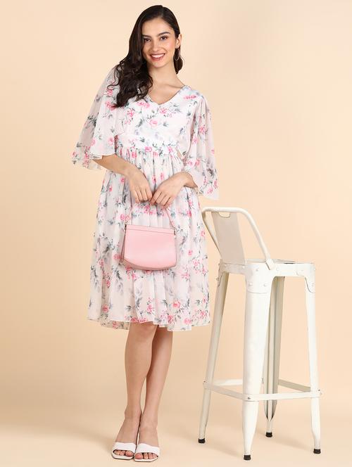 women printed puff sleeves fit & flared dress - 21725802 -  Standard Image - 0