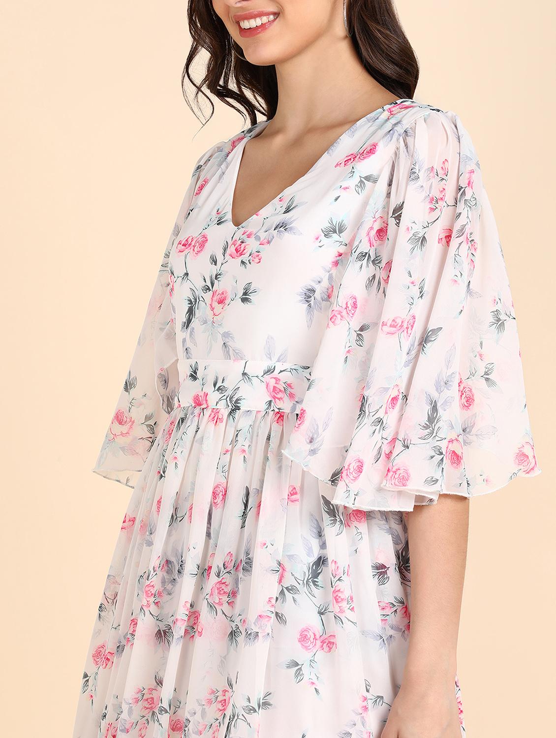 women printed puff sleeves fit & flared dress - 21725802 - Standard Image - 4