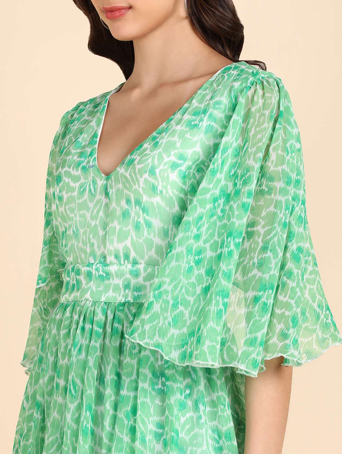 women printed puff sleeves fit & flared dress - 21725803 - Standard Image - 4