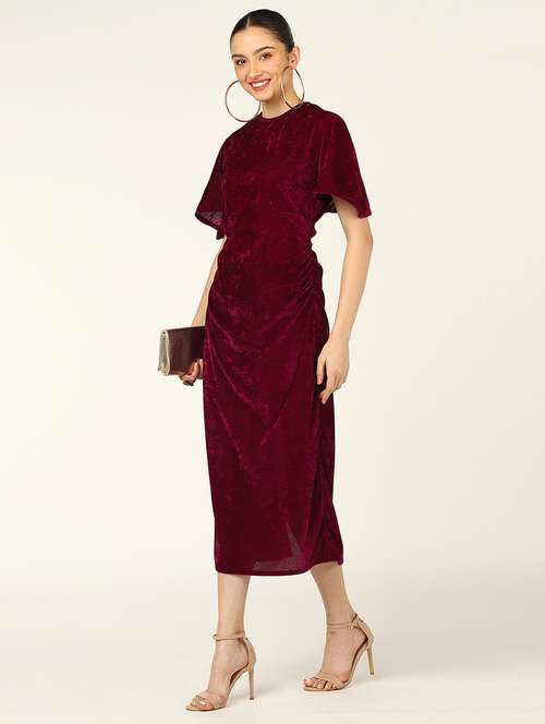women solid ruffled sleeves bodycon dress - 21725810 - Standard Image - 0