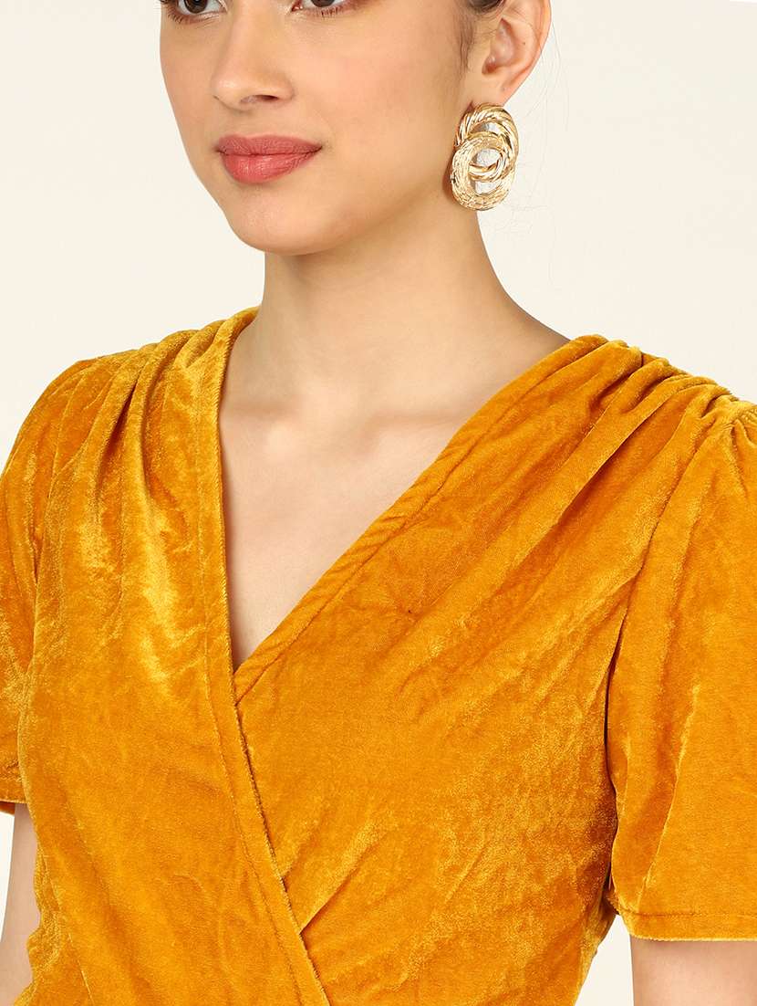 women solid puff sleeves wrap dress - 21725811 -  Standard Image - 4