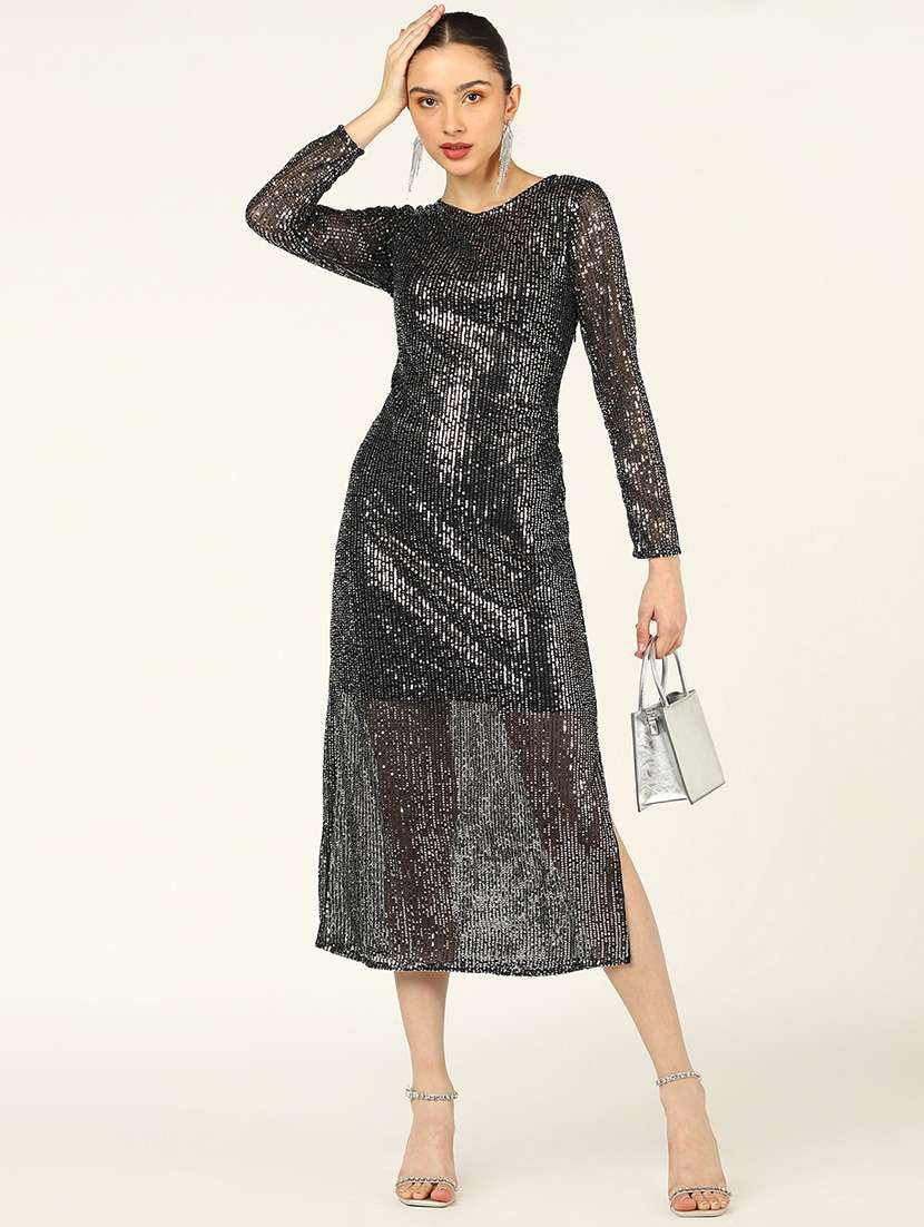 women sequined long sleeves sheath dress