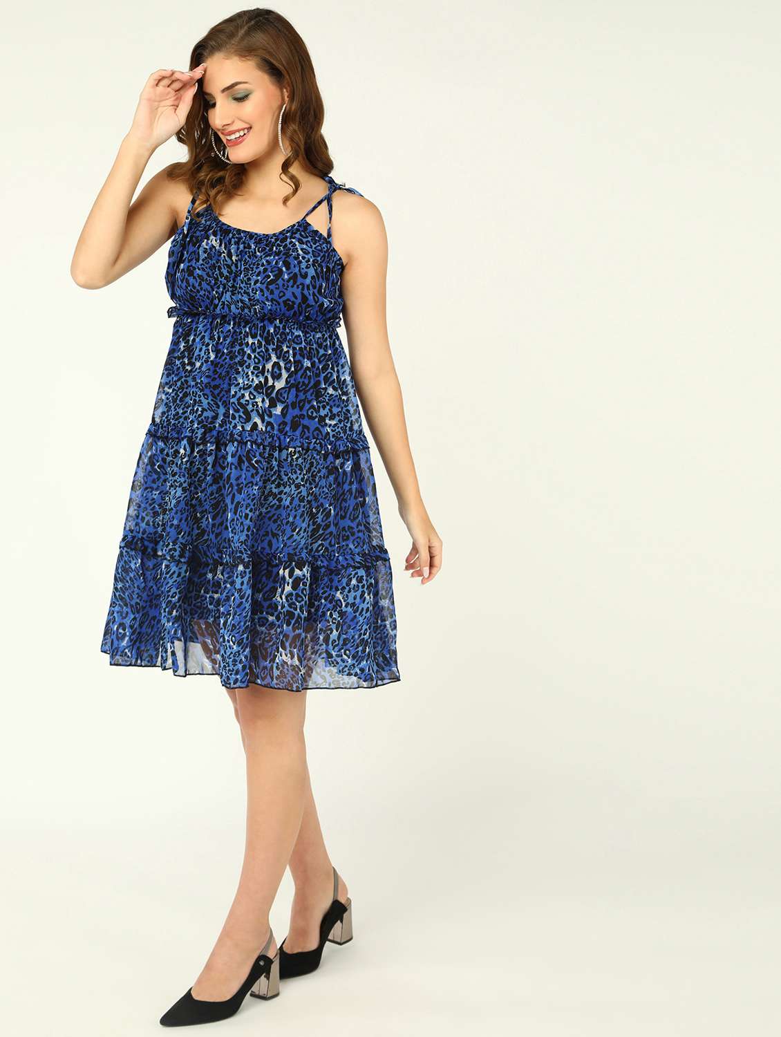 women animal print shoulder strap tiered dress - 21725814 -  Standard Image - 1