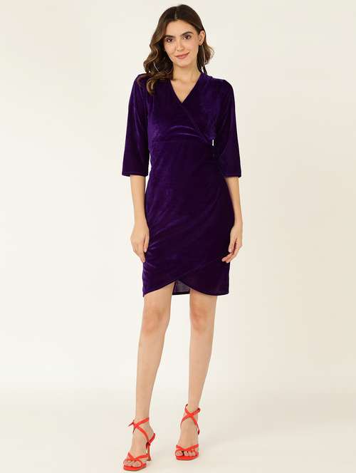 women solid overlap neck bodycon dress - 21725820 - Standard Image - 0