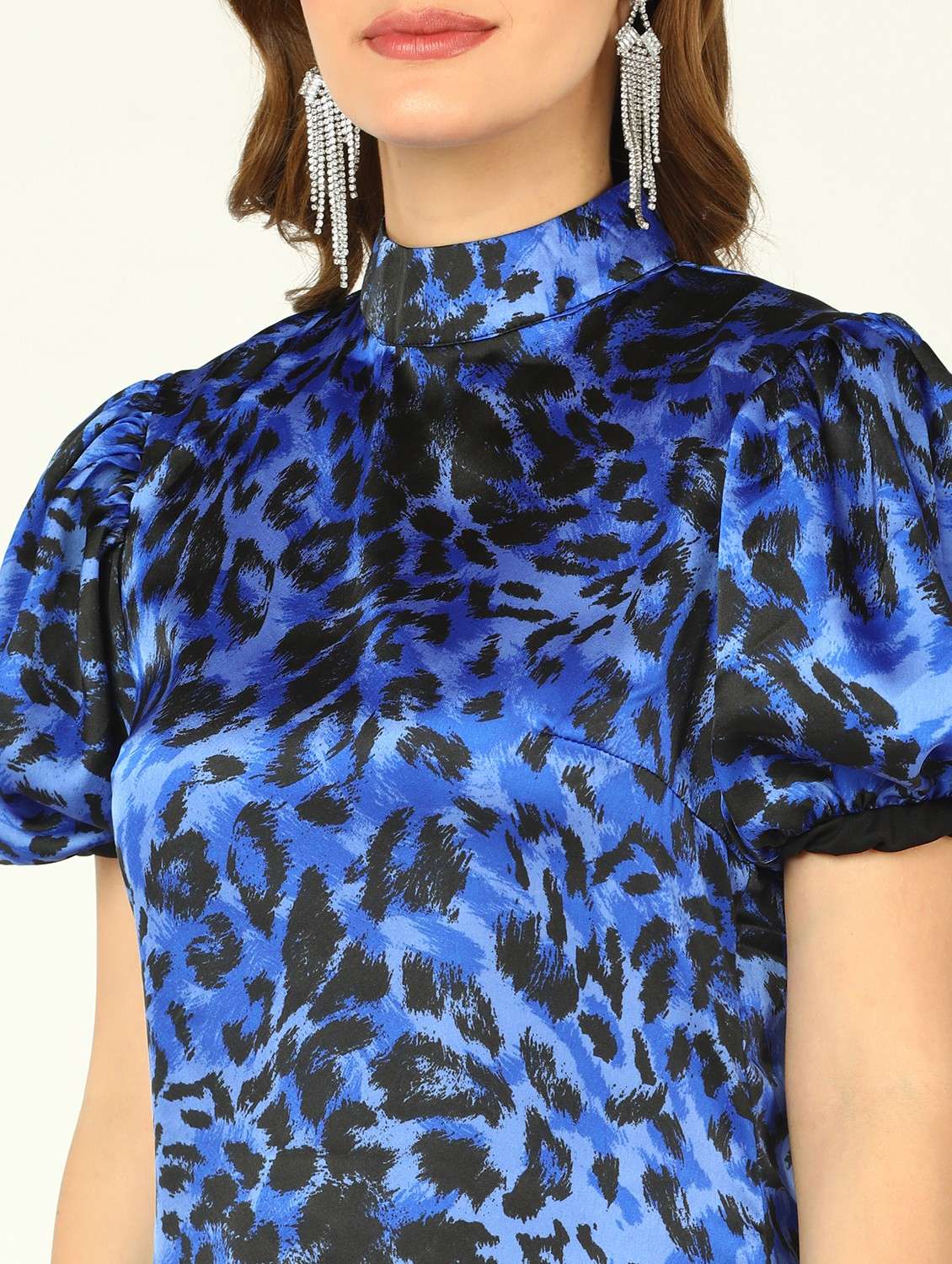 women animal print puff sleeves tiered dress - 21725823 -  Standard Image - 4