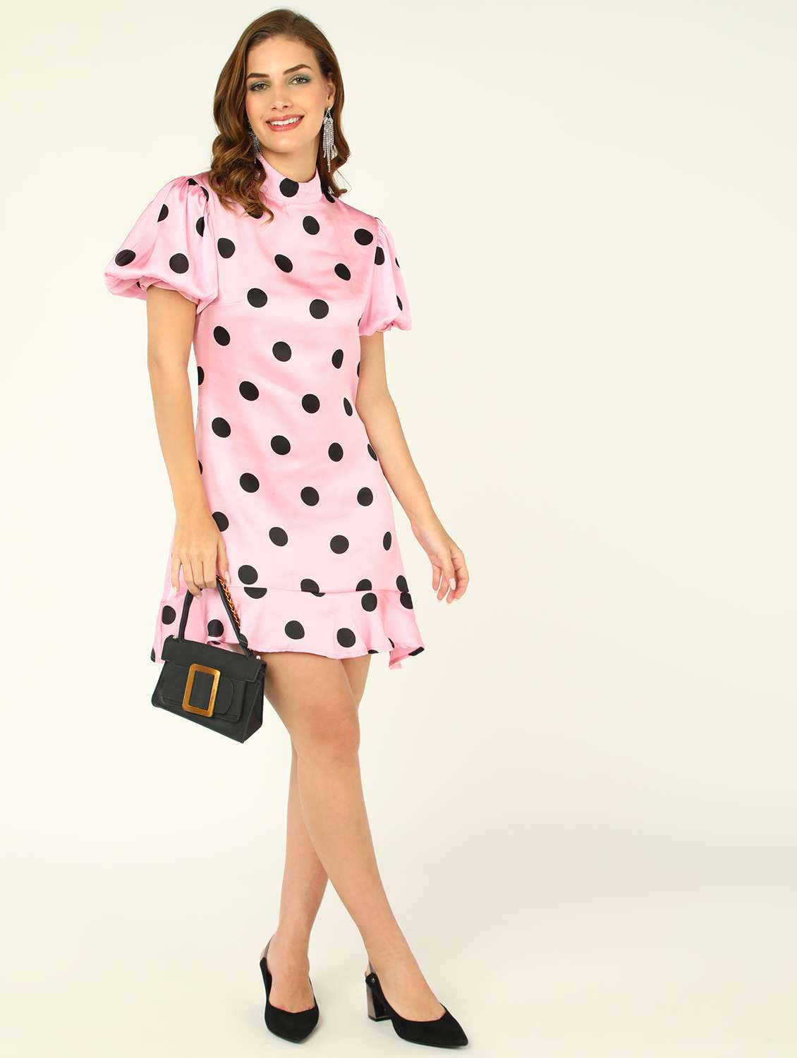 women polka doted puff sleeves tiered dress - 21725824 -  Zoom Image - 0