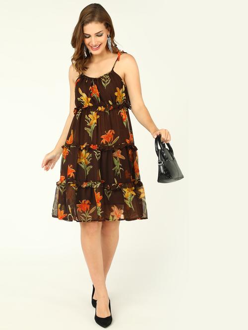 women printed sleeveless tiered dress - 21725825 - Standard Image - 0