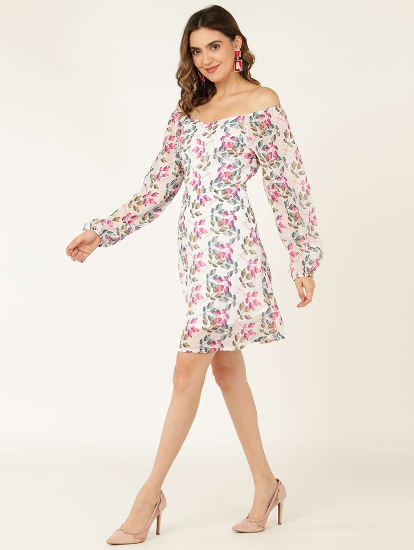 women printed off shoulder a-line dress - 21725841 -  Standard Image - 1