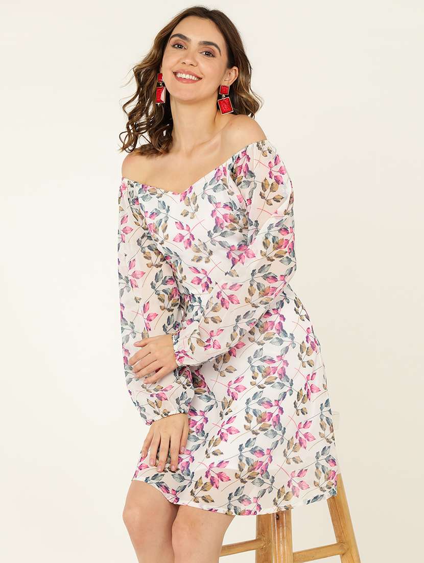 women printed off shoulder a-line dress - 21725841 -  Standard Image - 4