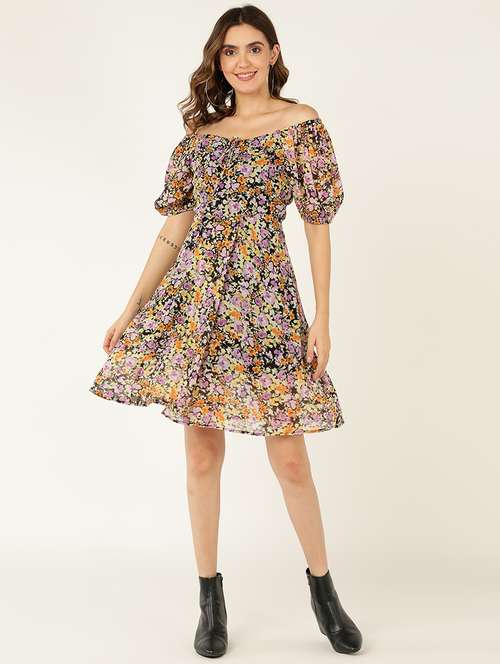 women printed off shoulder dress - 21725844 - Standard Image - 0
