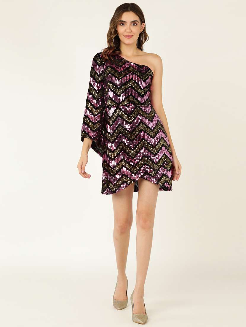 women sequined single shoulder sheath dress