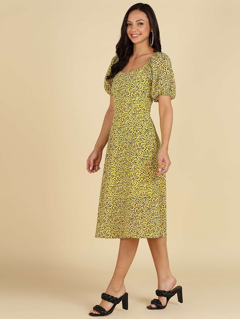 women animal print puff sleeves a-line dress - 21725853 -  Standard Image - 1