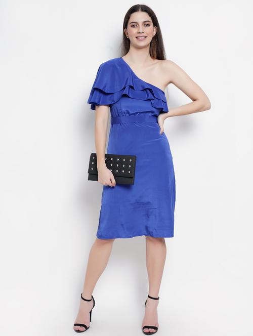 women solid ruffle detailed single shoulder dress - 21725859 -  Standard Image - 0