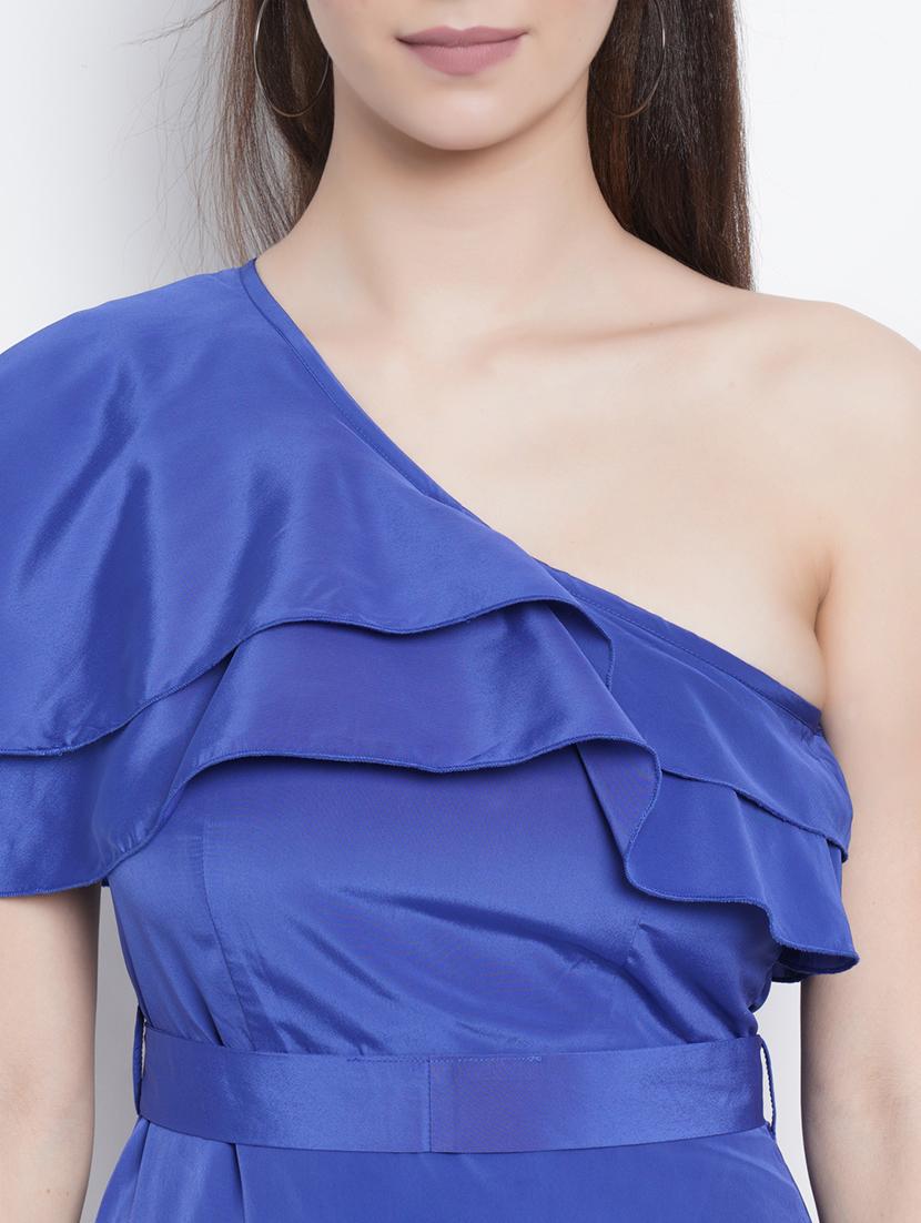 women solid ruffle detailed single shoulder dress - 21725859 - Standard Image - 4