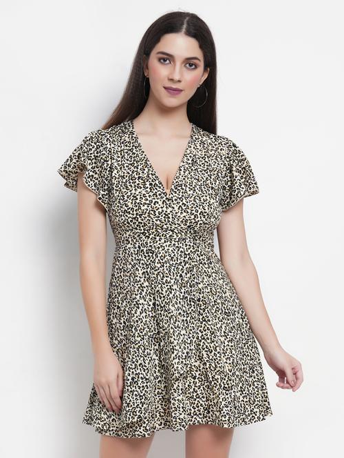 women animal print ruffled sleeves layered dress - 21725860 -  Standard Image - 0