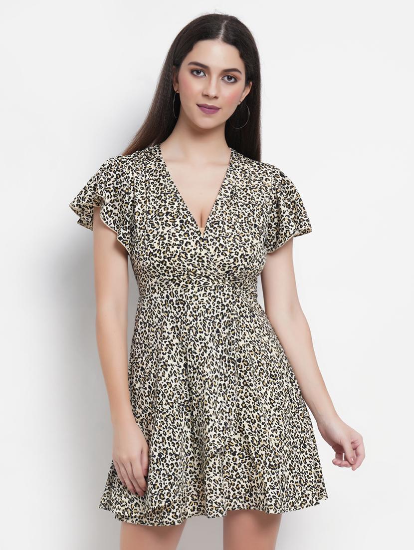 women animal print ruffled sleeves layered dress - 21725860 -  Zoom Image - 0