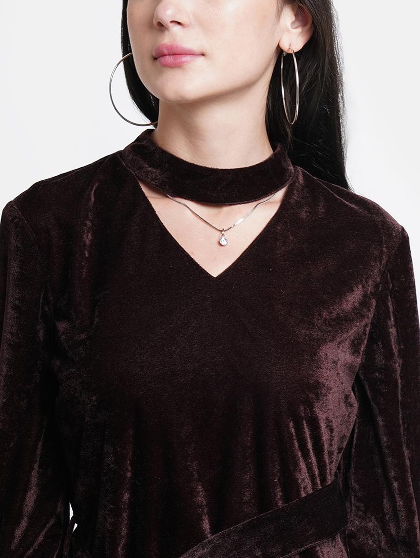 women solid chocker neck bell sleeves sheath dress - 21725862 - Standard Image - 4
