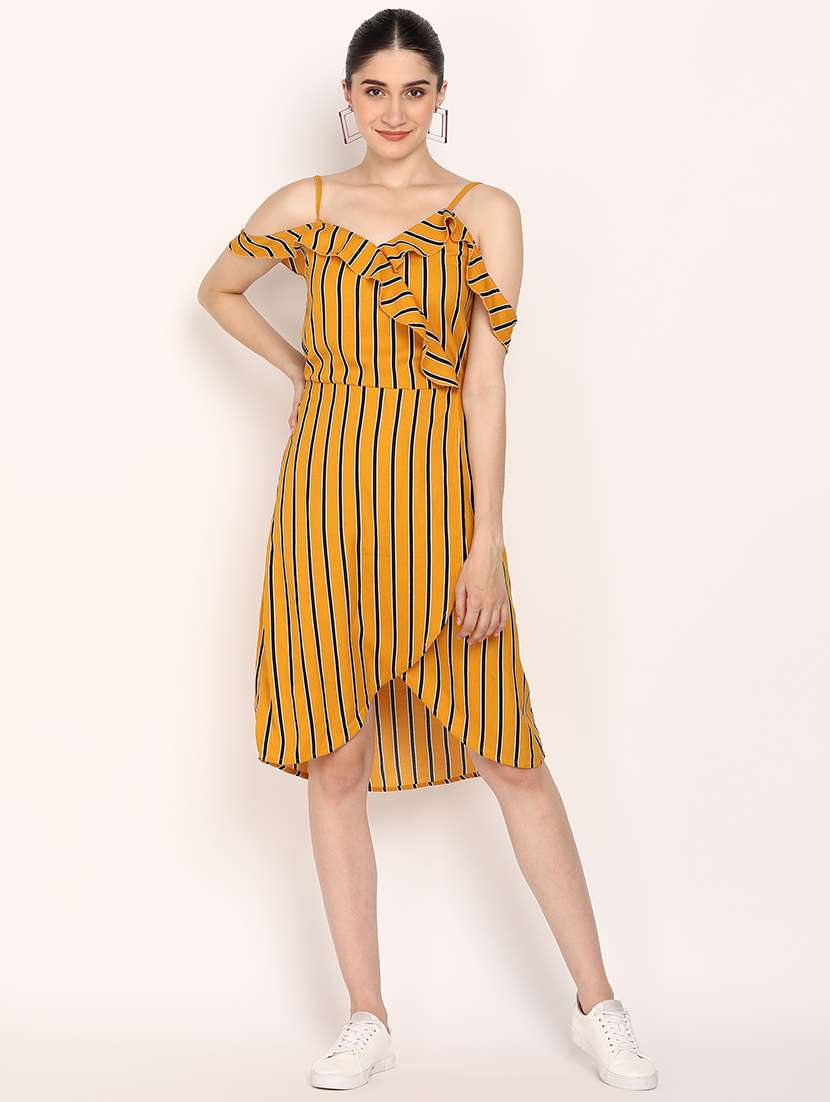women striped shoulder strap high low dress - 21725865 -  Standard Image - 1