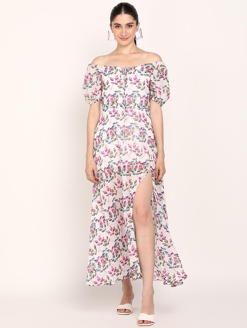 women printed off shoulder high slit dress - 21725870 -  Standard Image - 1