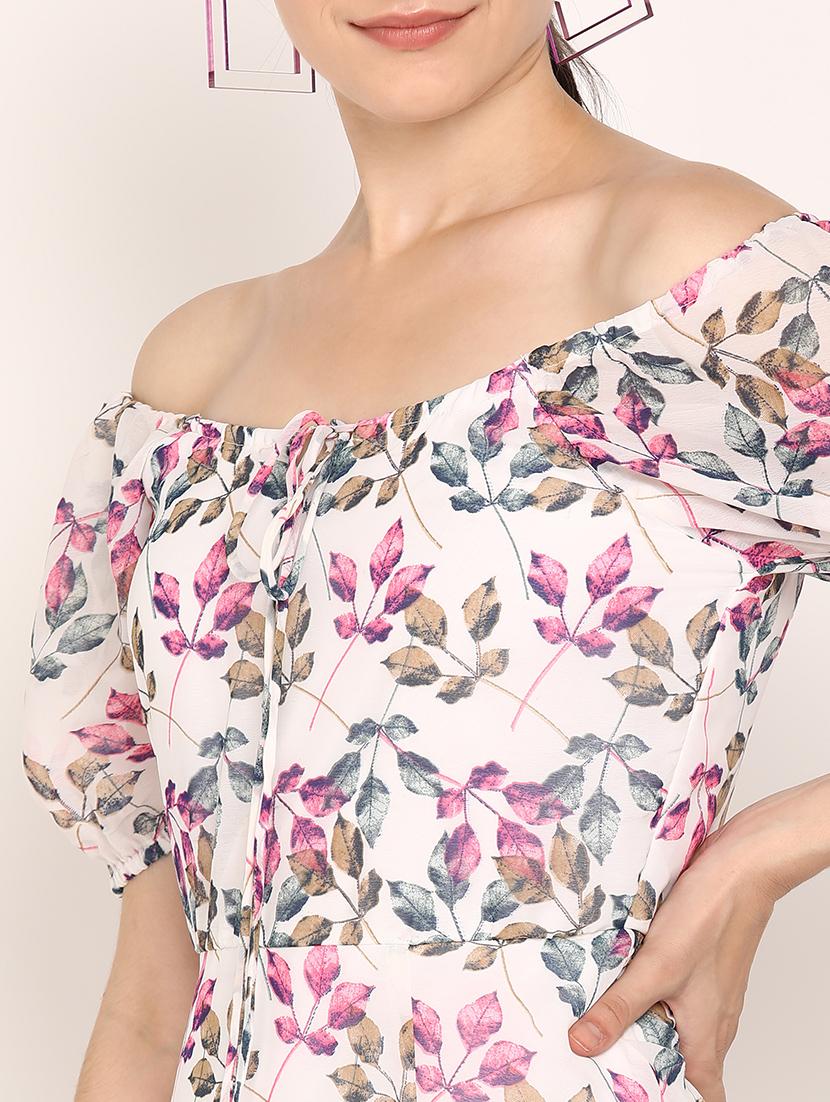 women printed off shoulder high slit dress - 21725870 - Standard Image - 4