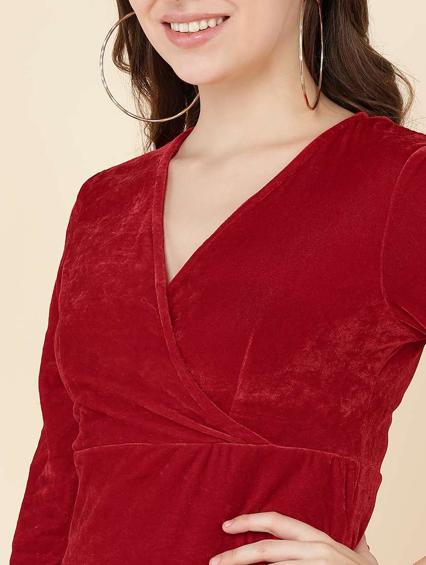 women solid overlap neck bodycon dress - 21725876 - Standard Image - 4