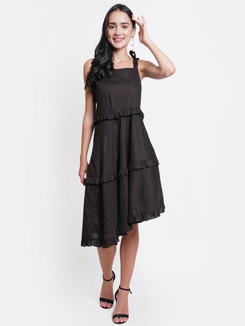 women solid shoulder strap tiered dress - 21725883 - Standard Image - 0