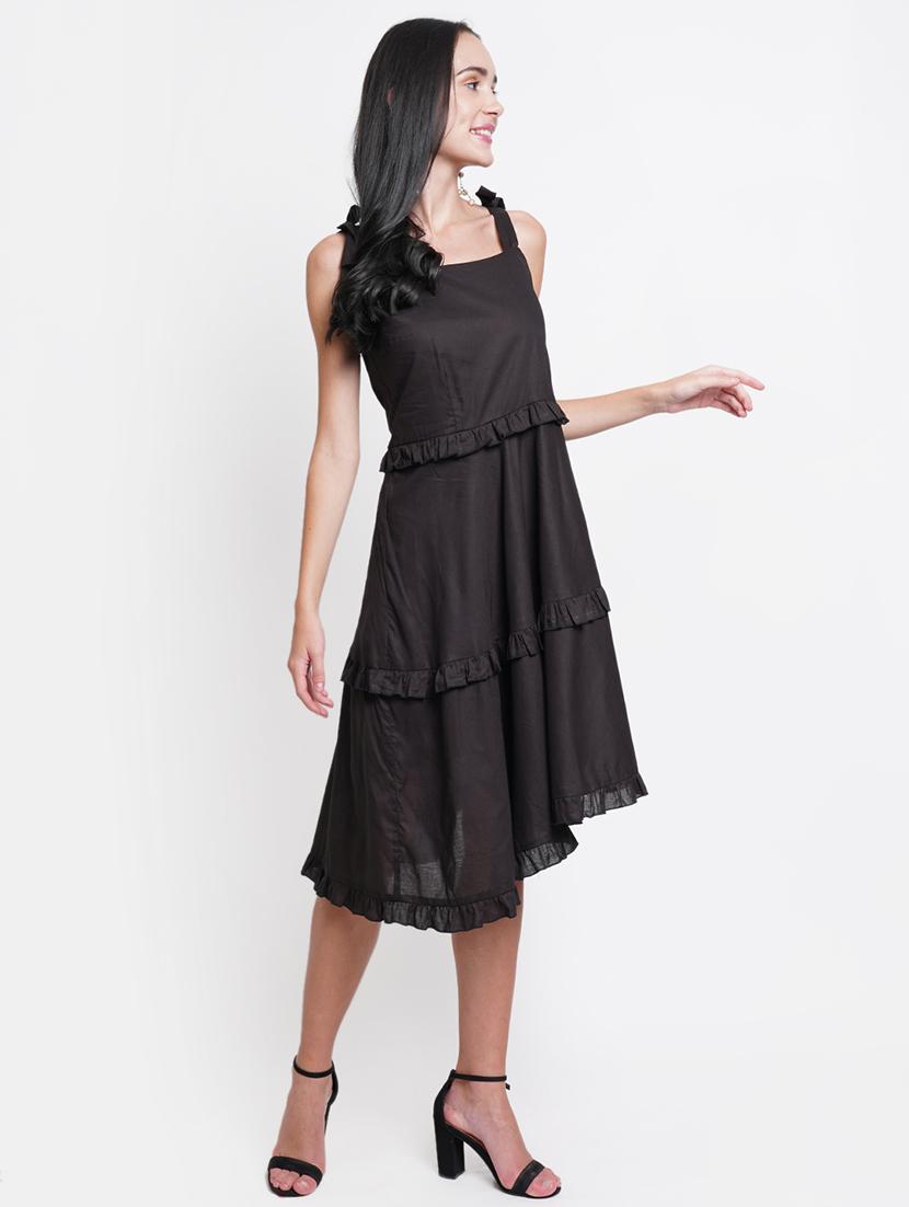 women solid shoulder strap tiered dress - 21725883 - Standard Image - 1