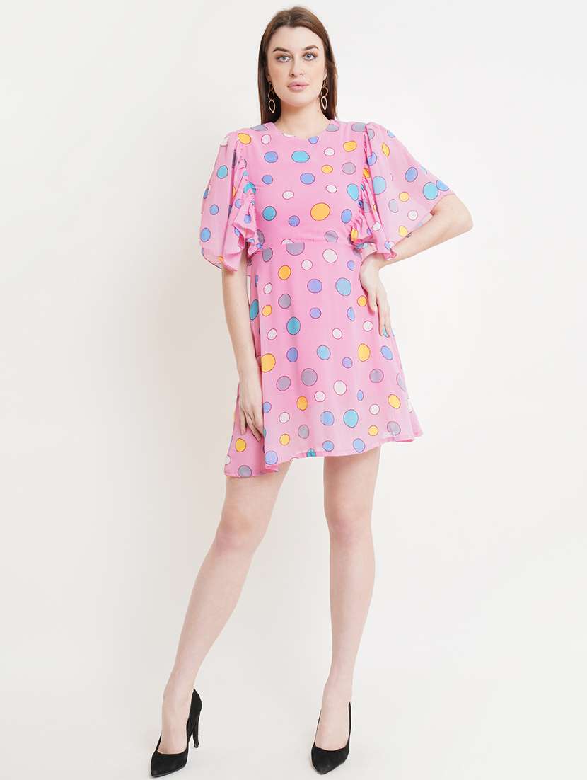 women polka doted batwing sleeves a-line dress