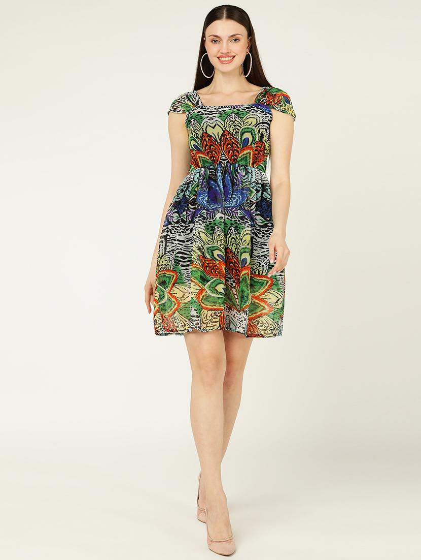 women printed cap sleeves a-line dress - 21725887 -  Standard Image - 1