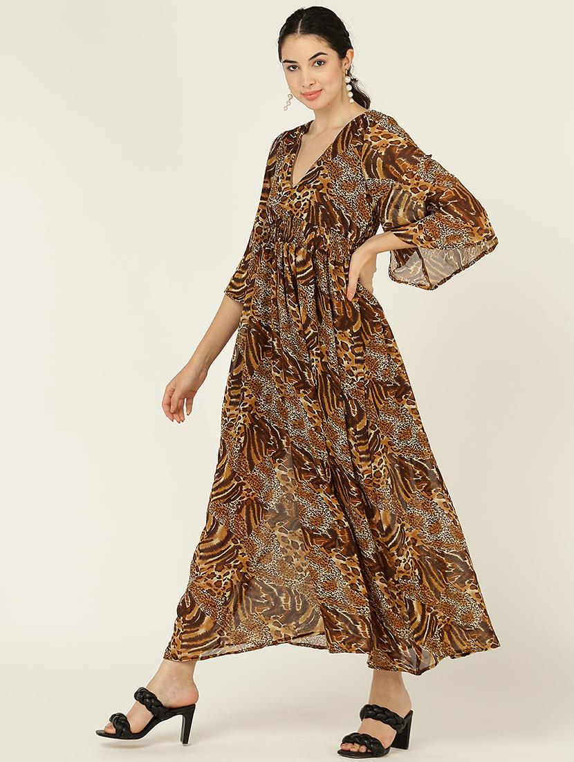 women animal print long sleeves fit & flare dress - 21725892 - Zoom Image - 0