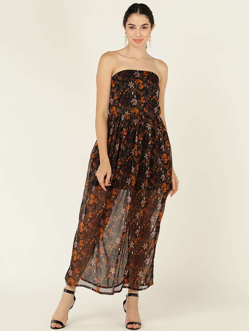 women floral print tube a-line dress