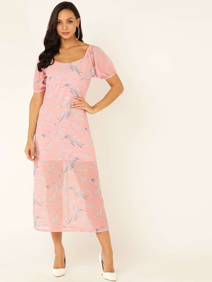 women printed puff sleeves a-line dress - 21725898 -  Standard Image - 1