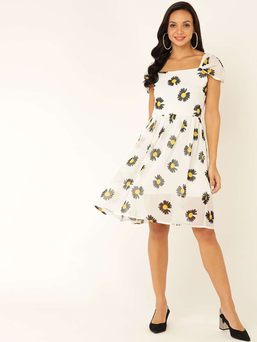 women floral print cap sleeves fit & flare dress - 21725904 -  Standard Image - 1