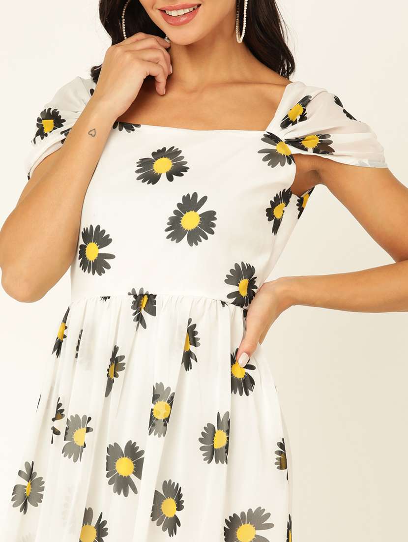 women floral print cap sleeves fit & flare dress - 21725904 -  Standard Image - 4